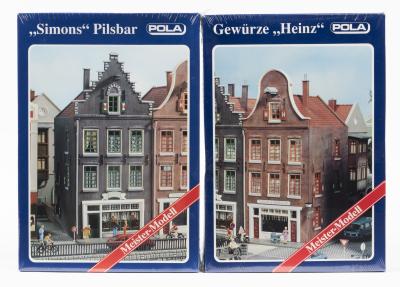 BUILDING KITS: 2 NOS Pola HO scale sealed building kits "Heinz Herbs & Spices" & "Simon's Pub"