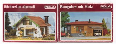 BUILDING KITS: 2 NOS Pola HO scale sealed building kits "Bungalow" & "Bakery"