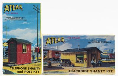 BUILDING KITS: 2 NOS Atlas HO scale sealed Trackside & Telephone Shanty building kits