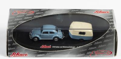 VW with CARAVAN: A NOS 1:87 scale Schuco VW Kafer with Caravan die-cast model