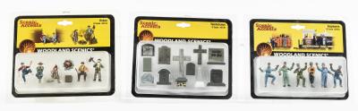 O SCALE: 3 packets NOS Woodland Scenics O Scale Scenic Accents comprising Engineers, Hobos & Tombstones