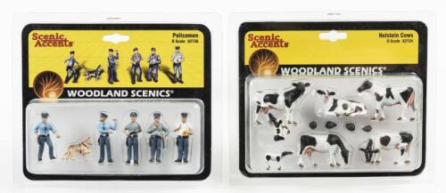 O SCALE: 2 packets NOS Woodland Scenics O Scale Scenic Accents comprising Policemen & Cows