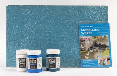 WATER PRODUCTS: 3 NOS Simulated Water Sheets & 3 Vallejo "Water Effects" acrylic gel & "Modelling Water" Publication