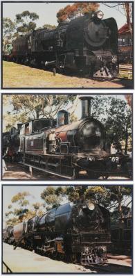 TRAIN PICTURES: 4 NOS Laminated Australian Steam Locomotive Pictures each L36cm x W24cm