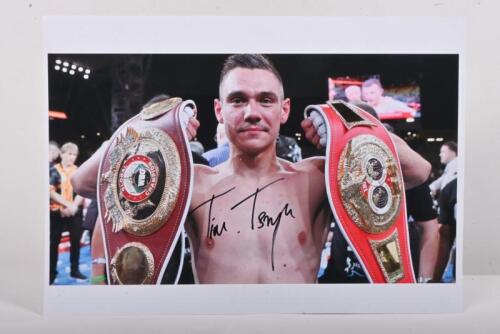 TIM TSZYU: A colour&nbsp;picture of Tim Tsyzu from his most recent fight against Carlos Ocampo&nbsp;autographed by Tszyu.&nbsp;
