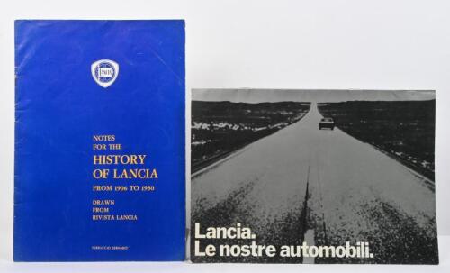 LANCIA: Two Lancia items. 1970'S Lancia colour product sales brochure & 'NOTES FOR THE HISTORY OF LANCIA FROM 1906 TO 1950, DRAWN FROM RIVISTA LANCIA' booklet by Ferruccio Bernabo