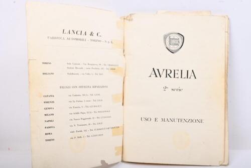 AURELIA: An original copy of 'AURELIA 2nd serie USO E MANUTENZIONE' (User manual). Second edition published 1955