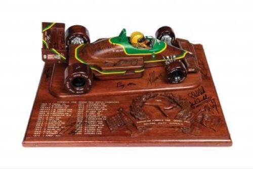 ADELAIDE F1 GP: A hand carved model celebrating World Campionship drivers (signed by 13 such drivers)