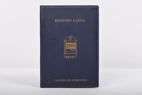 LANCIA: A 'REGISTRO LANCIA CERTIFICATO D'IDENTITA' Lancia Club Identity document