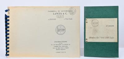 LAMBDA: Two reproduced Lancia Lambda items. Copy of the October 1925 edition of 'LANCIA INSTRUCTIONS FOR THE LAMBDA Type 1923-1924 fitted with either Bosch or Marelli Electrical Equipment' & 'Lubrication of the 7th Series LAMBDA Engine'