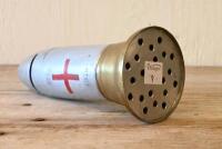 TRENCH ART: A WWI brass and aluminium trench art money box, with central debossed and painted George Cross and debossed dates 1914, 1918 - 2