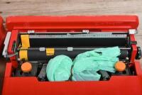 OLIVETTI: A circa 1970s Valentine red ABS plastic and powder coated metal portable typewriter in carrying case designed by Ettore Sottsass and Perry King for Olivetti, the case 11.5cm high, 34cm wide, 35cm deep - 3