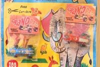 TAKE A PICK: Rare vintage unused "TAKE A PICK" with three unopened bags of Grand Prix racing cars by Speed Wheel, made in Hong Kong, cardboard has cut out animals as additional toy, good condition, great for display - 2