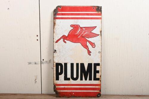 PLUME: A circa 1930-50s "Plume" enamelled tin sign, oxidisation to corners