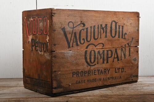 VOCO: A Voco Petrol timber oil tin box, 52cm high, 37cm wide, 26cm deep