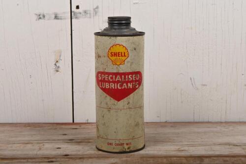 SHELL: A circa 1950s "Shell Specialised Lubricants" one quart oil tin