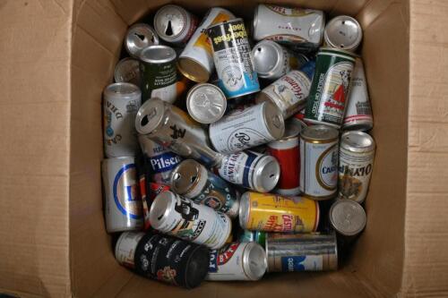 BEER CANS: A large collection of vintage beer cans, some drained with unopened ring pulls