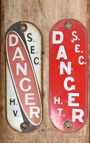 SEC: Two enamelled tin SEC "Danger" signs, each 31cm high