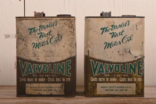 VALVOLINE: Two 1 imperial gallon Valvoline 'Heavy Duty Super H.P.O. Motor Oil SAE 30' tins