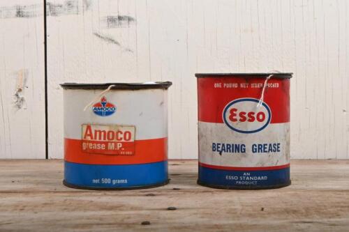 GREASE TINS: A 500g Amoco tin and an Esso one pound tin