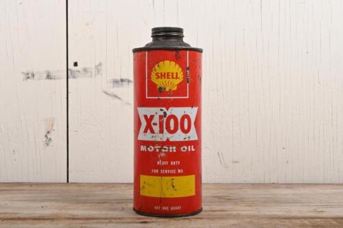 SHELL: A circa 1960s Shell "X-100" one quart motor oil tin