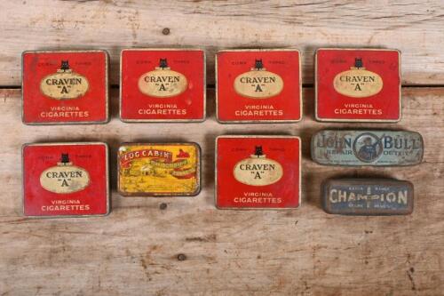 TINS: A collection of nine vintage tins, including Champion Spark Plugs, John Bull Repair Outfit and tobacco
