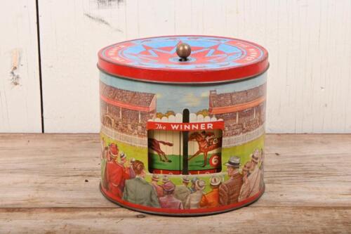 BISCUIT TIN: An Australian 'Peek Frean' 'The Winner' horse race biscuit tin circa 1950s