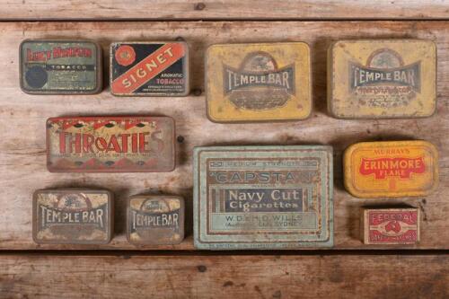 TINS: A collection of nine vintage tins mostly tobacco tins including 'Signet Tobacco', 'Lucy Hinton' and 'Federal Safety Matches'
