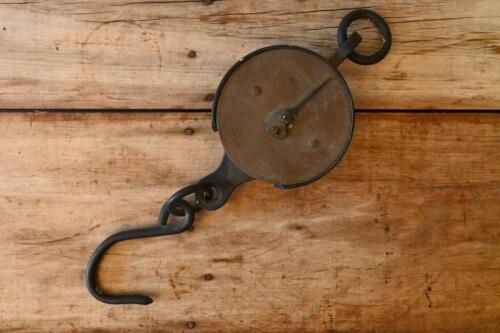 SPRING BALANCE: A vintage Salter's spring balance hanging 200 lb scale