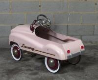 TOY CAR: A reproduction pink painted children pedal car, 90cm long approx - 2
