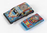 TIN TOYS: Japanese lithograph printed friction operated toy models of race cars, one by Saito Gangu Co. Ltd. longest 13cm long