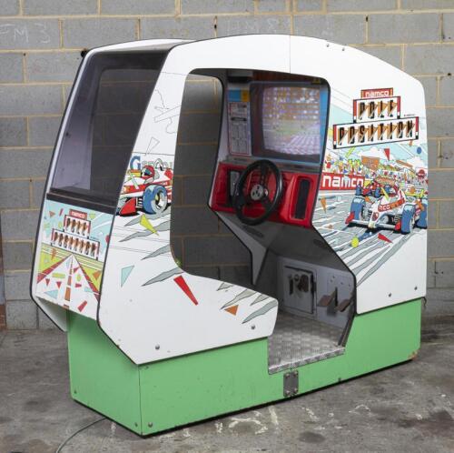 NAMCO: A Namco 1983 "Pole Position II" cockpit single player arcade video game, no sound, powers up but the screen has static, electrical point have oxidised and require soldering