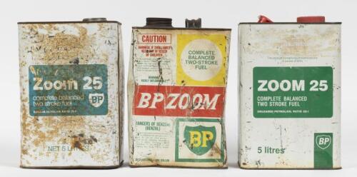 BP: Three 1960/70s "BP Zoom" two stroke fuel cans, two 5 litre and 1 one gallon