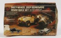 JEEP RACE SET: A battery operated "Fast Wheel Jeep Renegade Road Race Set", box has seen better days