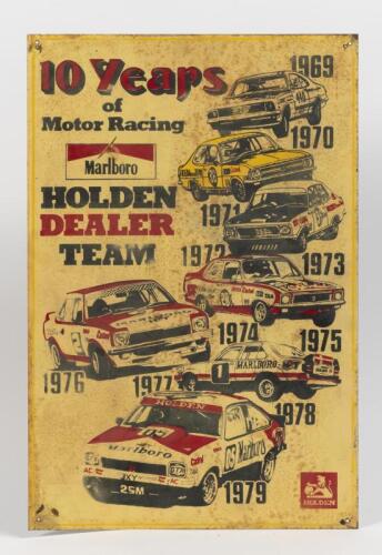 HOLDEN: An Holden HRT reproduction heavy gauge tin sign celebrating ten years of motor racing form1969 to 1979, 60 x 40cm