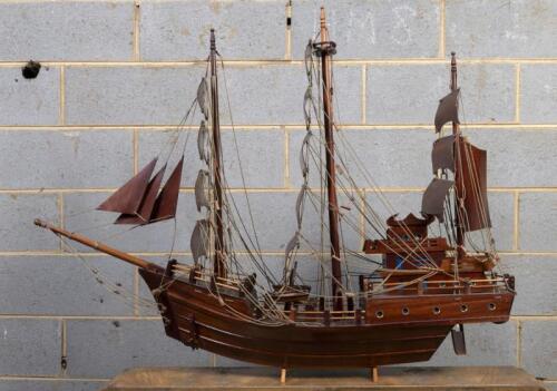 JUNK: A vintage wooden model of a Chinese junk shipping ship, 76cm high