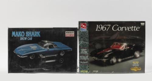 CORVETTE: Two die cast models of Corvettes, an AMT ERTL 1:18 scale model of a 1967 Corvette and a Minicraft Model Kits 1:20 scale model of a Mako Shark show car