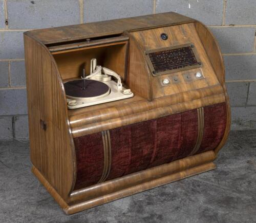 STEREO: An Art Deco style radio and turntable unit, untested, 77cm high, 88cm wide, 52cm deep