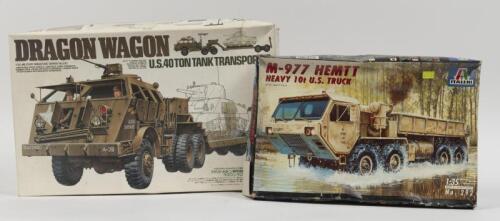 MODEL KITS: Two army vehicle model kits including Tamiya 1:35 scale Dragon Wagon US.40 Ton Tank Transporter and Italeri 1:35 scale M977 Hemtt Heavy 10t U.S Truck