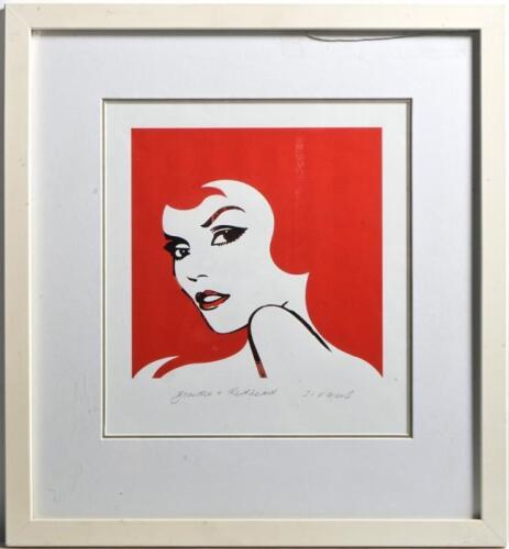 JAN NEIL: JAN NEIL (Australian), Blondie & Redhead, print on paper, titled lower centre: Bondie [sic] + Redhead and signed lower right: J A N neil, image size 24 x 26cm, frame size 40 x 43cm, window mounted, framed and glazed, crack to glass top right