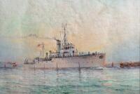 HAROLD DALTON (HARRY) HALL (British, Australian, 1881-1946), Returning to Port (Untitled), oil on canvas, image size 24 x 35.5cm, window mounted, framed, frame size 45 x 56cm - 2