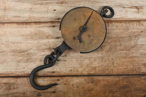 HANGING SCALES: An early, heavy 'SALTER'S SPRING BALANCE' cast iron hanging scale, with 250 lb brass dial face