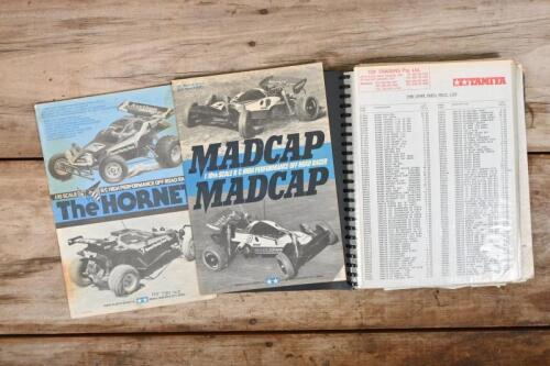TAMIYA: A binder folder with Tamiya&nbsp;RC vehicle manuals, catalogues and parts lists. Including a manual for 'The Hornet' and 'Madcap'&nbsp;
