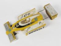 DRIVERS SIGNATURES: A model F1 car body featuring signatures of race car drivers, including Allan Moffat, Peter Brock and Peter Fitzgerald, 50cm long approx