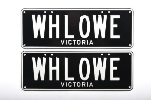 W.H. LOWE: A black and white number plate set - 'WHLOWE' - with rights to display in Victoria