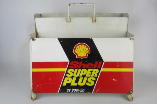 SHELL: A white&nbsp;'Shell Super Plus (SE 20W/50)' metal oil rack