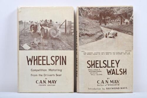 COMPETITION MOTORING: Two hardcover books from the 1940's detailing competition motoring and motor sport by C.A.N. MAY. 'SHELSLEY WALSH' & 'WHEELSPIN' titles