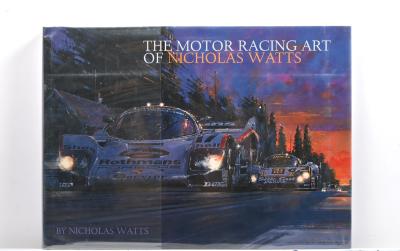 NICHOLAS WATTS: A hand-bound copy of 'THE MOTOR RACING ART OF NICHOLAS WATTS' hardcover book. Authored and signed by Nicholas Watts. Numbered '0746' of 1,500 copies