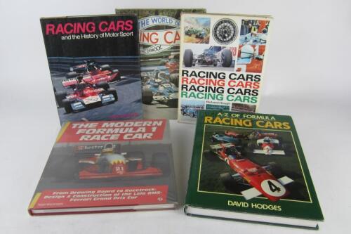 RACING CARS: A group of four hardcover books detailing racing cars.