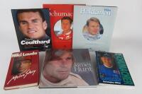 FORMULA 1 DRIVERS: A collection of books detailing the racing careers of various Formula 1 drivers including Hunt, Lauda, Schumacher.